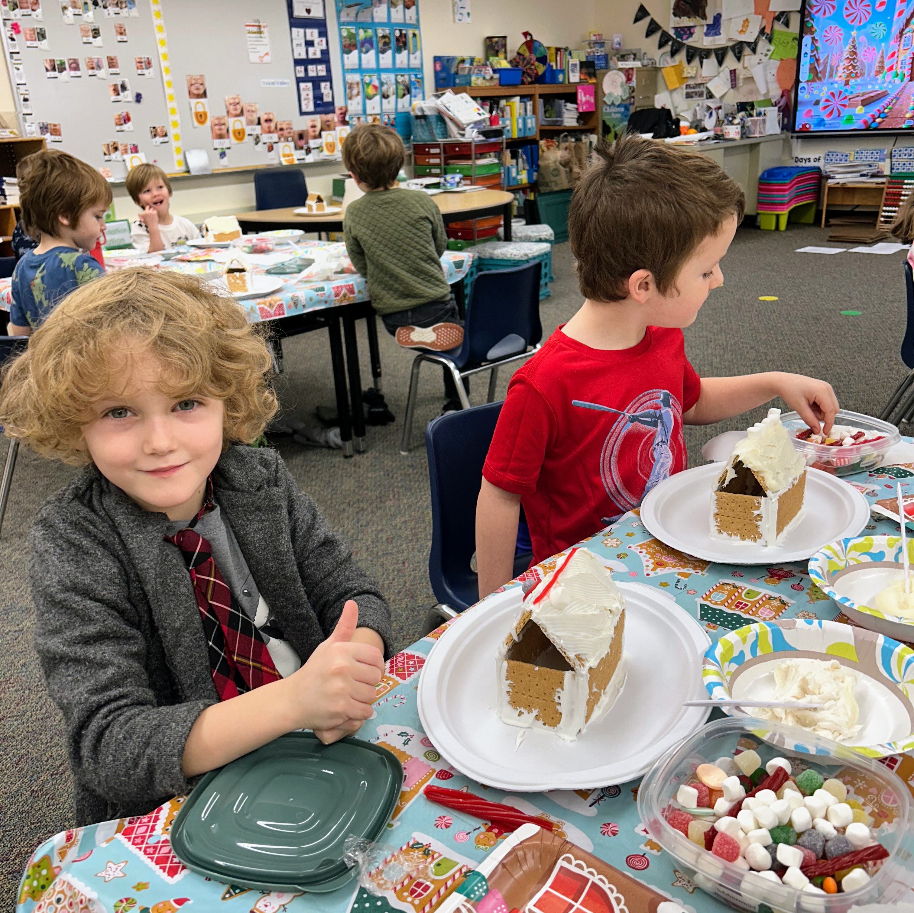 Kindergarten Making Gingerbread Houses
